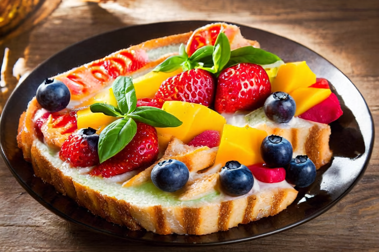 Bakery Bliss: Flaky Croissant and Fresh Fruit Salad Platter