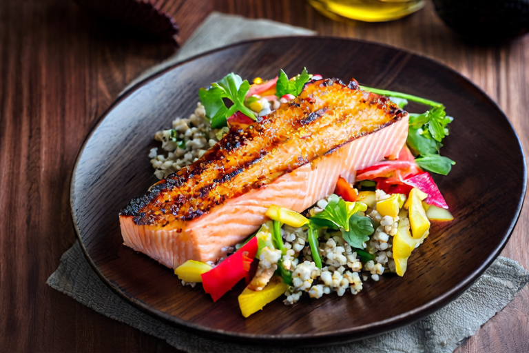 Lunch Delight: Pan-Seared Salmon with Quinoa Salad