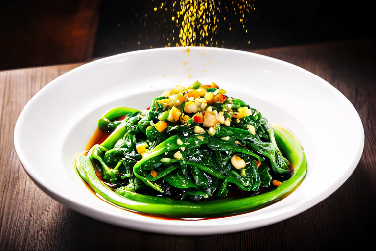 Stir-Fried Garlic Spinach with Cantonese Style Sauce