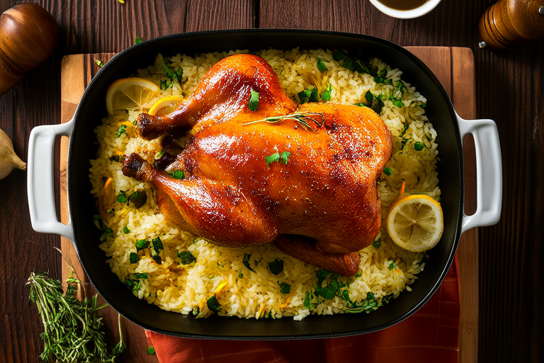 One-Pan Lemon Herb Roasted Chicken and Rice Delight