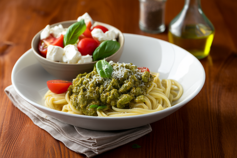 Creamy Avocado Pasta and Caprese Salad