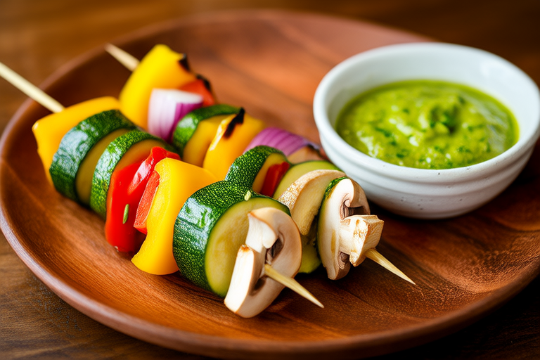 Grilled Vegetables Skewers with Herb Dip