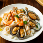 Seafood Medley Served on a Bed of Rice 3 Seafood Medley Served on a Bed of Rice