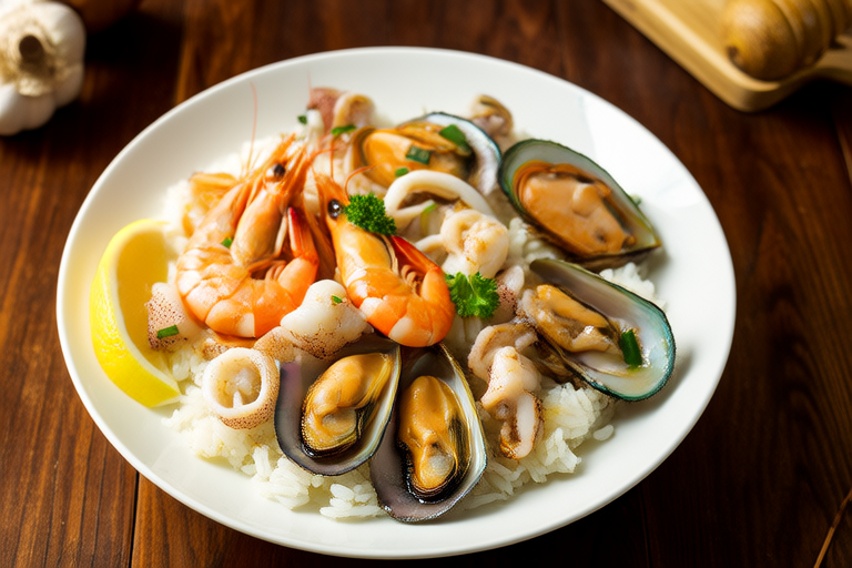 Seafood Medley Served on a Bed of Rice